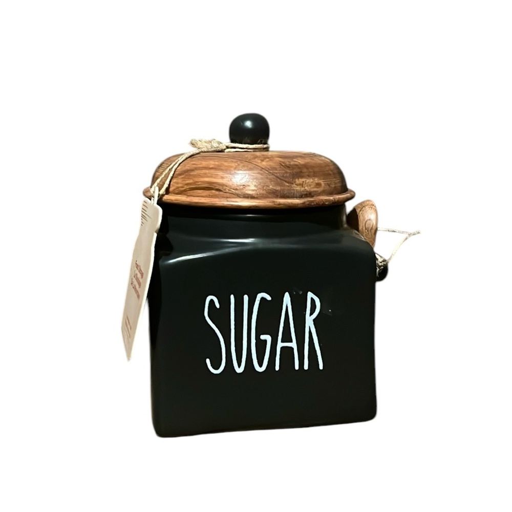 Rae Dunn Black and Wood Sugar Canister